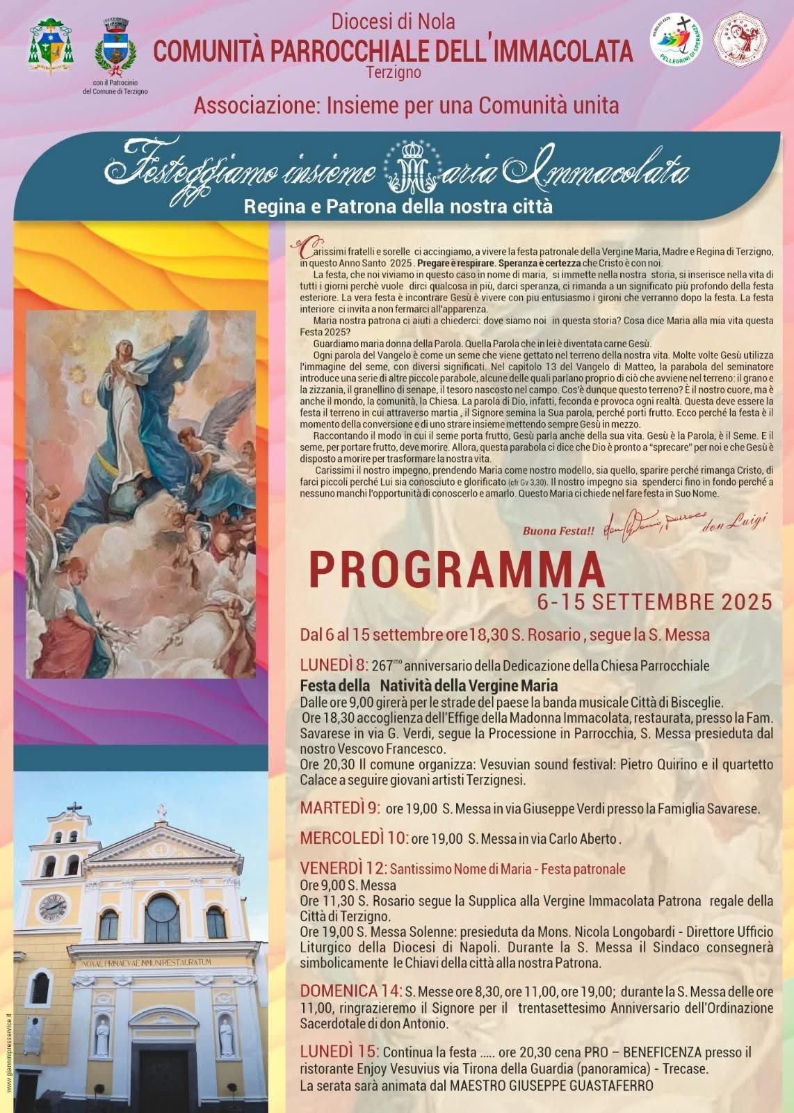 FESTEGGIAMO INSIEME MARIA IMMACOLATA – REGINA E PATRONA DELLA CITTA’ DI TERZIGNO